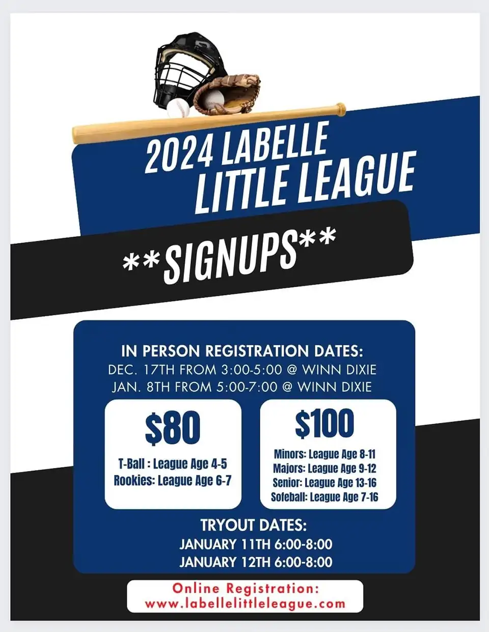 2024 Labelle Little League Signup information